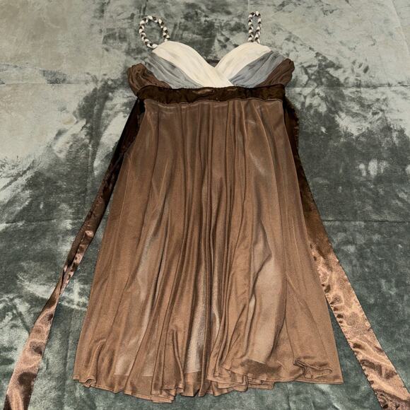 VTG Studio Y Y2K Dress Women's Medium Brown Fairy Tied Waist Braided Straps Boho - Picture 11 of 11